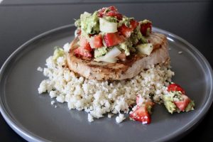Love of Learning - Whole30 Strawberry Guacamole Swordfish with Coconut Cauliflower Rice