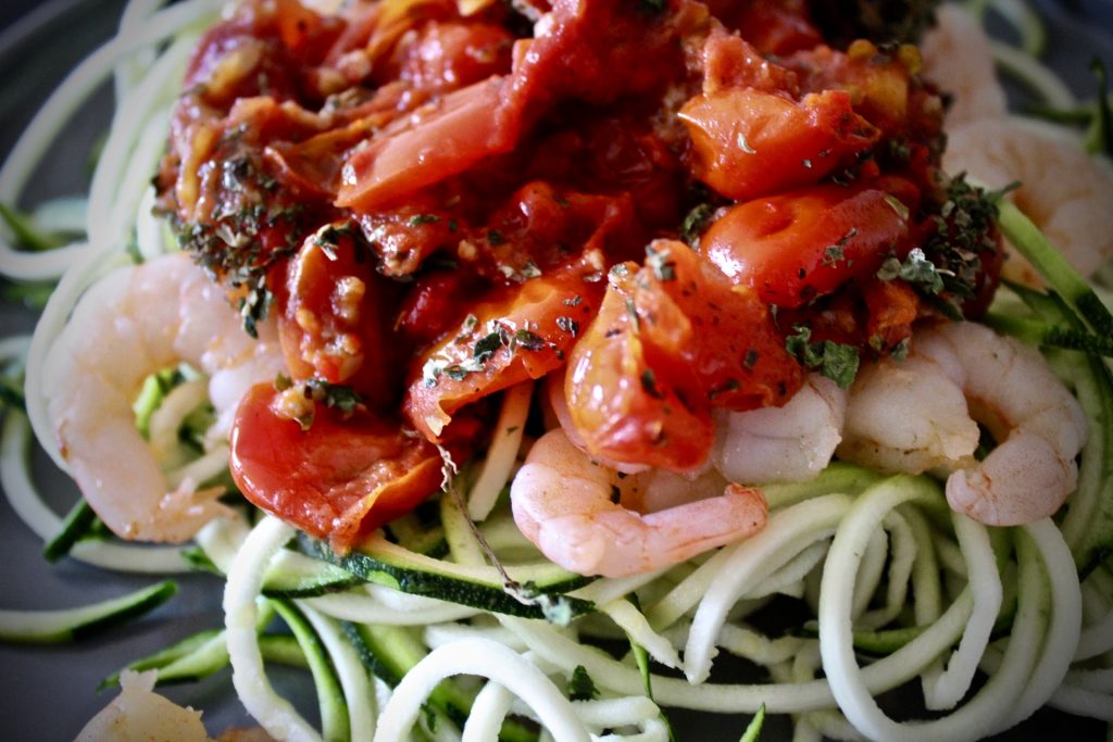 for the right reasons - whole30 shrimp pomodoro pasta